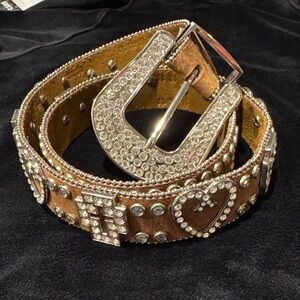 Rhinestone Nocona Cowgirl Leather Belt crosses hearts bling rodeo western  M